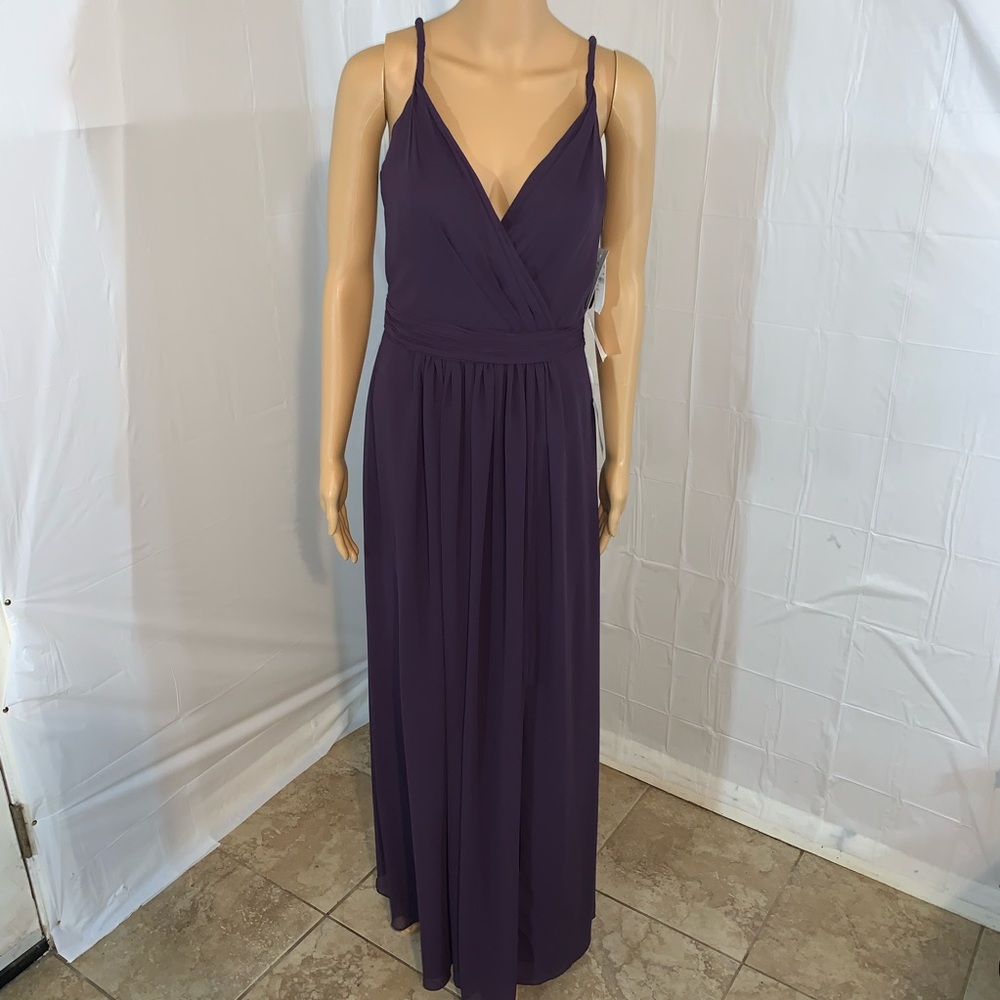 #LEVKOFF Surplice Neck Chiffon A-Line Gown